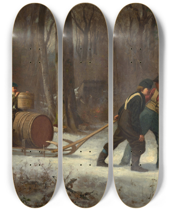 Triptych art skateboard deck of Eastman Johnson On Their Way To Camp by Eastman Johnson (1824-1906)