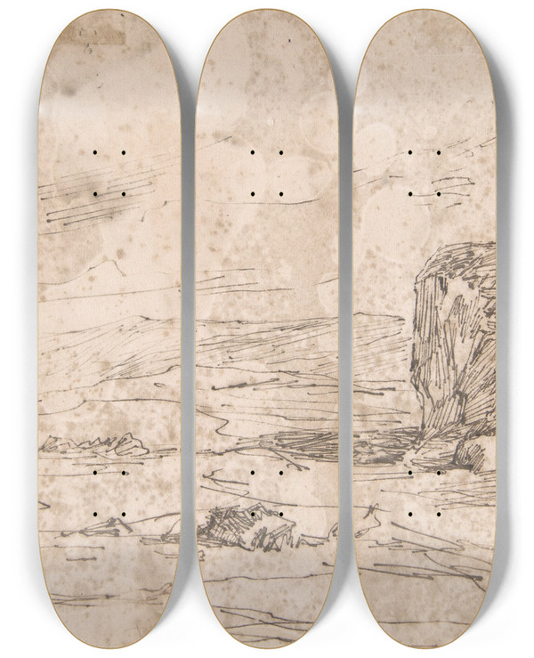 Triptych art skateboard deck of Flicien Rops Landscape by Felicien Rops (1833-1898)