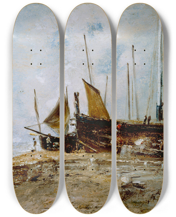 Triptych art skateboard deck of John Constable Coast Scene Near Brighton by John Constable (1776-1837)