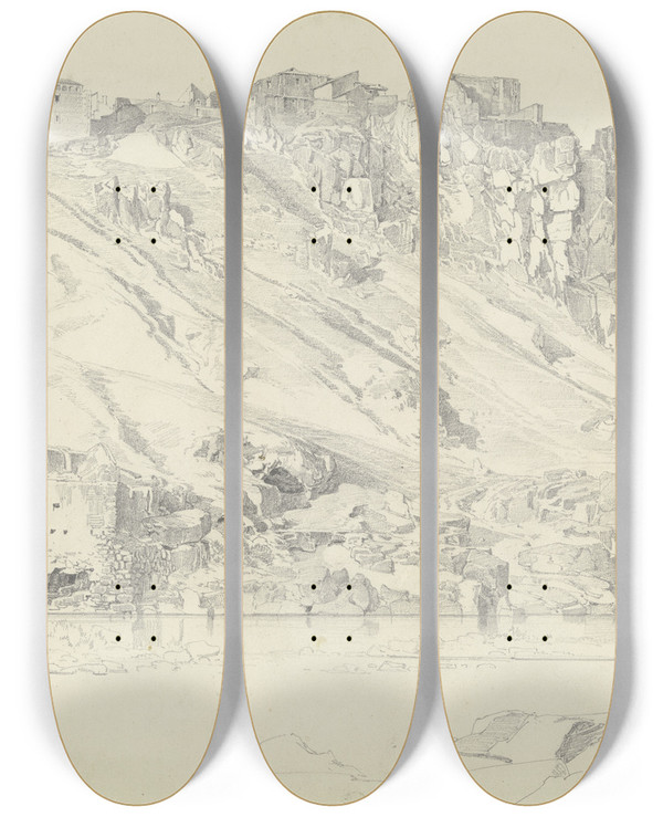 Triptych art skateboard deck of Fritz Bamberger Toledo by Fritz Bamberger (1814-1873)