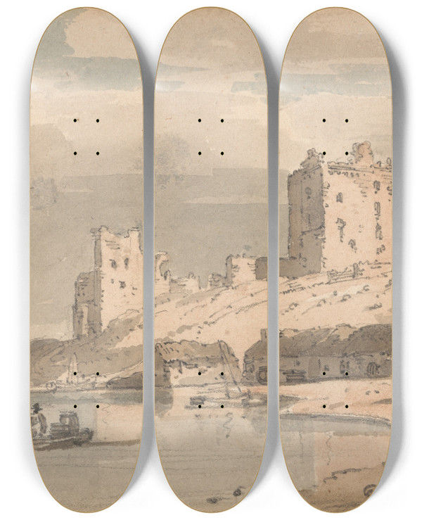 Triptych art skateboard deck of Thomas Girtin Ruins On The Coast by Thomas Girtin (1775-1802)
