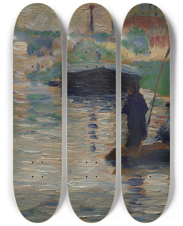 Triptych art skateboard deck of Georges Seurat View Of The Seine by Georges Seurat (1859-1891)