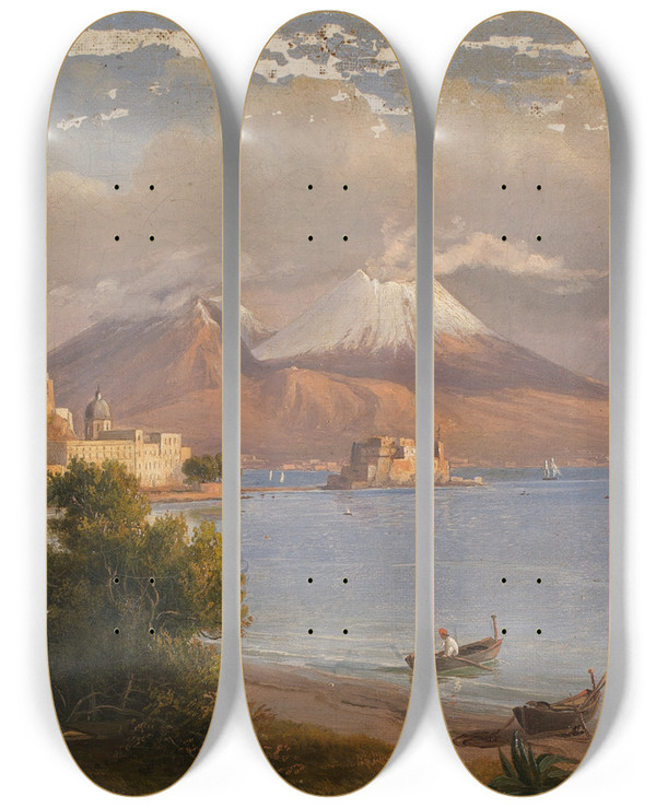 Triptych art skateboard deck of G Von Guirardi Neapel Mit Vesuv by G Von Guirardi