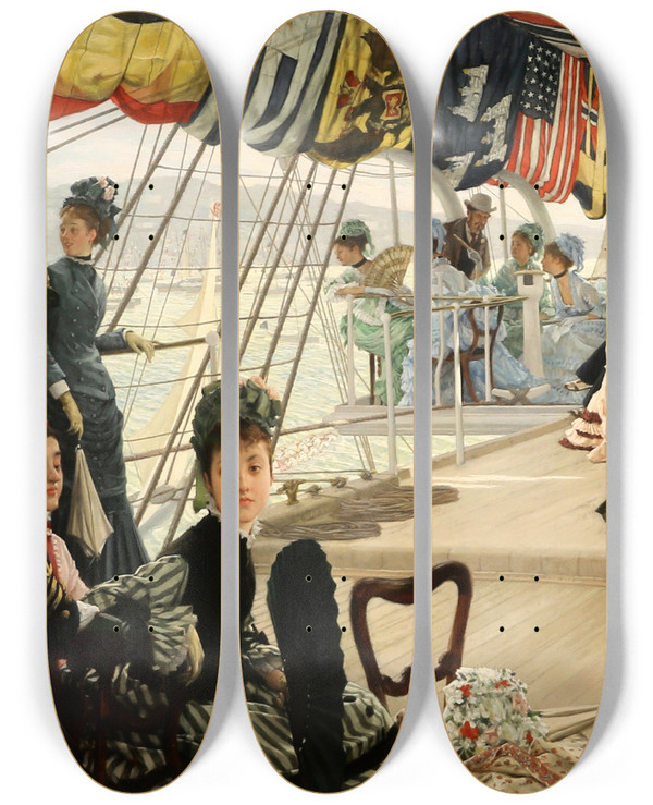 Triptych art skateboard deck of James Tissot The Ball On Shipboard by James Tissot (1836-1902)