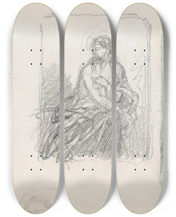 Triptych art skateboard deck of Nicaise De Keyser Portrait Of A Woman_23 by Nicaise De Keyser (1813-1887)