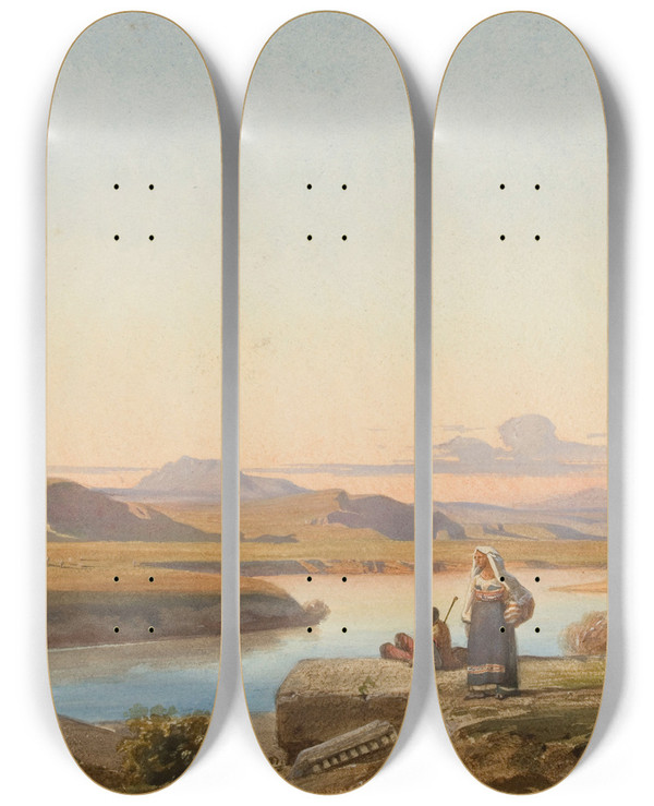Triptych art skateboard deck of Jeanachille Benouville Paysage Italien by Jean-Achille Benouville (1815-1891)