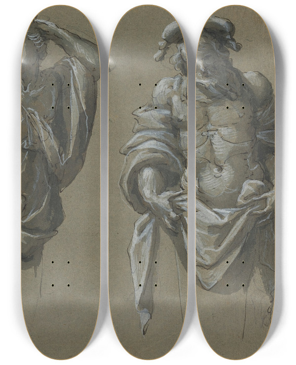 Triptych art skateboard deck of Giovanni Mauro Della Rovere Three Herms by Giovanni Mauro della Rovere (1561-1640)