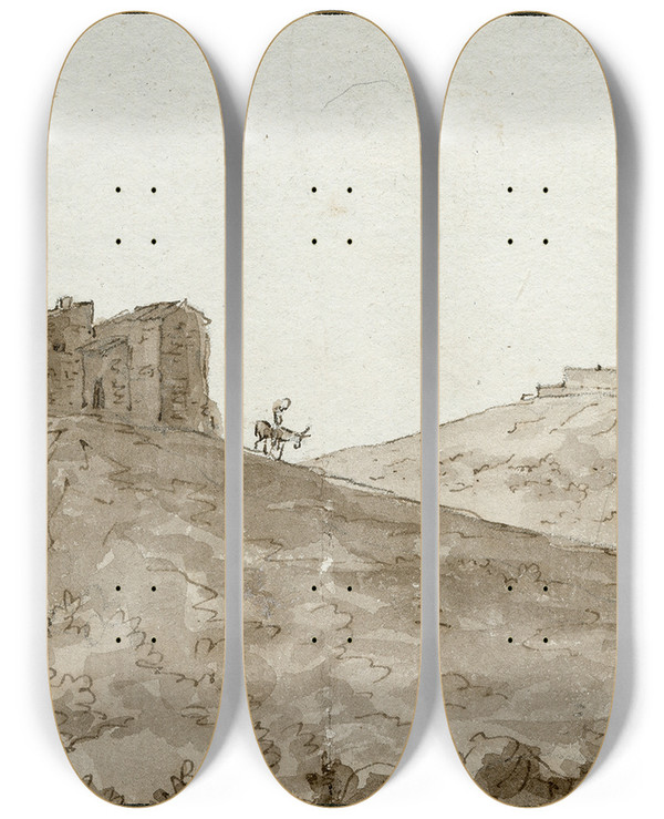 Triptych art skateboard deck of Otto Howen Kasteel Bellegarde In De Pyrenn_2 by Otto Howen (1774-1848)