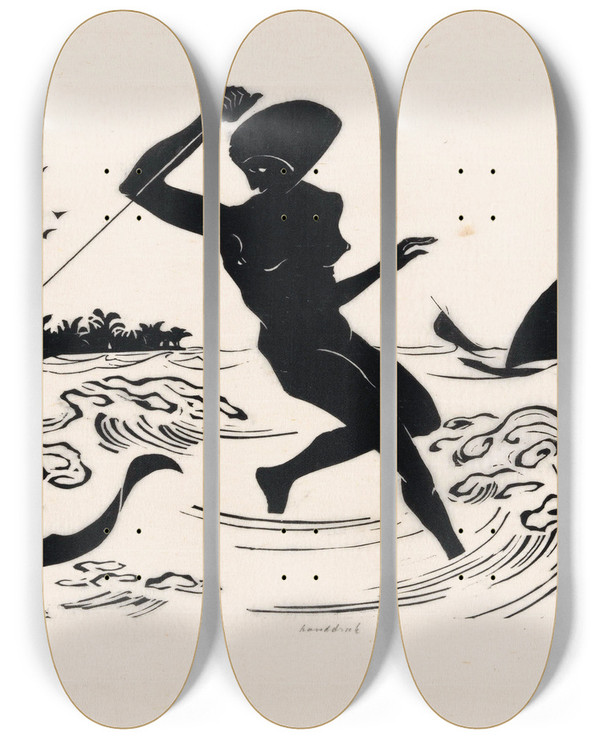 Triptych art skateboard deck of Johannes Frederik Engelbert Ten Klooster De Buit by Johannes Frederik Engelbert Ten Klooster (1873-1940)