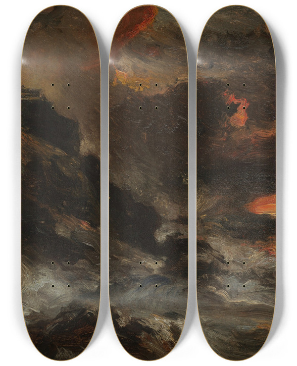 Triptych art skateboard deck of Eugne Isabey A Storm Off The Normandy Coast by Eugene Isabey (1803-1886)