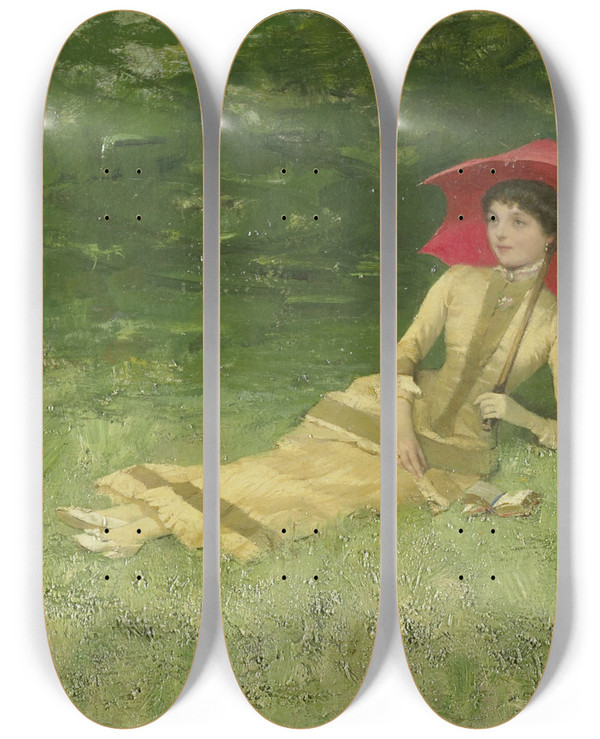 Triptych art skateboard deck of Frits Jansen A Summer Afternoon by Frits Jansen (1856-1928)