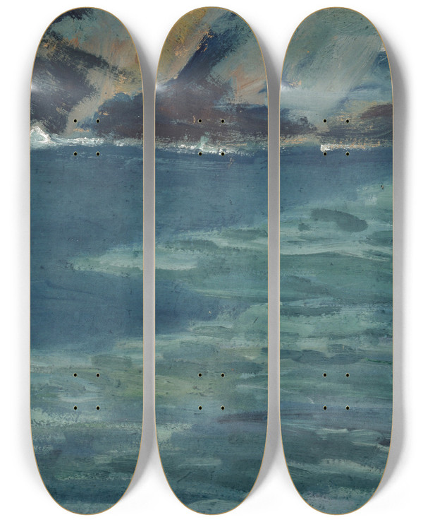 Triptych art skateboard deck of Ernst Schiess Felsenkste Und Ruhiges Meer by Ernst Schiess (1872-1919)