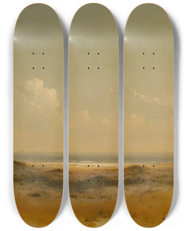 Triptych art skateboard deck of Dwight William Tryon A Glimpse Of The Sea by Dwight William Tryon (1849-1925)