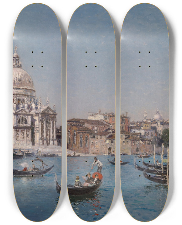 Triptych art skateboard deck of Martin Rico Y Ortega The Grand Canal Venice by Martin Rico Y Ortega (1833-1908)