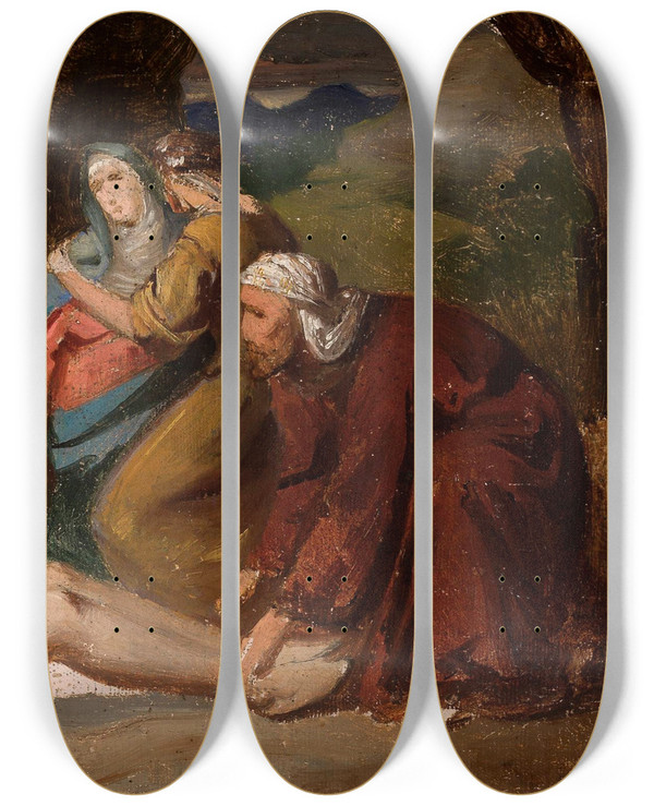 Triptych art skateboard deck of Jzef Simmler Entombment Of Christ Sketch For A Painting by Jozef Simmler (1823-1868)