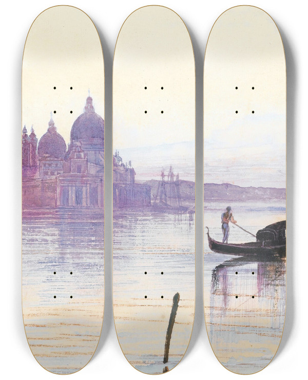 Triptych art skateboard deck of Edward Lear Santa Maria Della Salute From Across The Bacino Venice by Edward Lear (1812-1888)