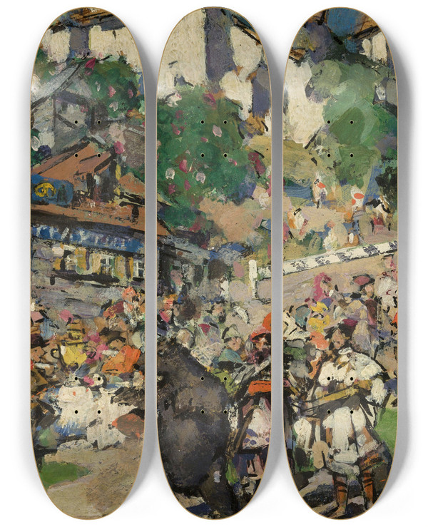Triptych art skateboard deck of Konstantin Alexeevich Korovin With Bears In Siberia by Konstantin Alexeevich Korovin (1861-1939)