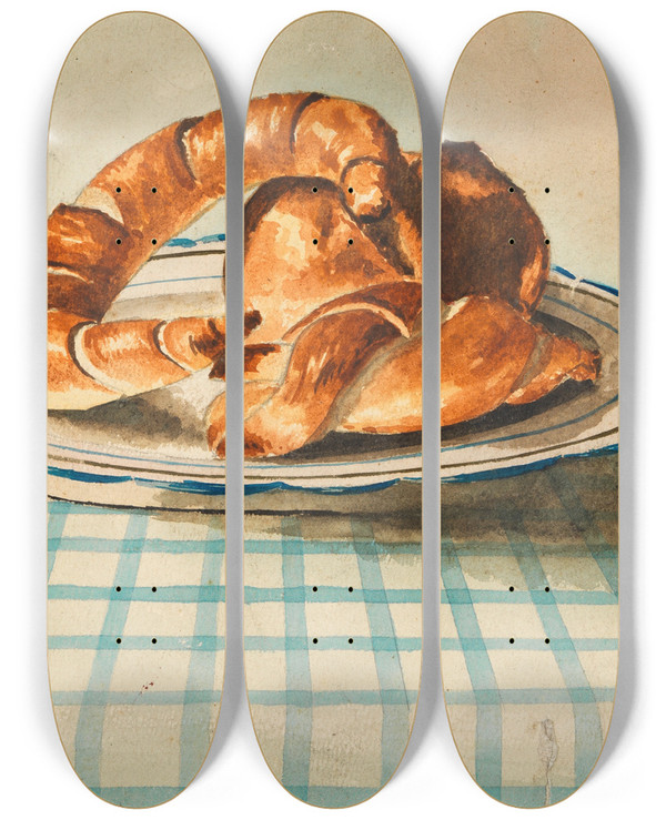 Triptych art skateboard deck of Egon Schiele Stillleben Mit Gebckteller by Egon Schiele (1890-1918)