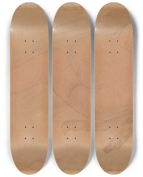 Triptych art skateboard deck of Auguste Rodin Nude_2 by Auguste Rodin (1840-1917)
