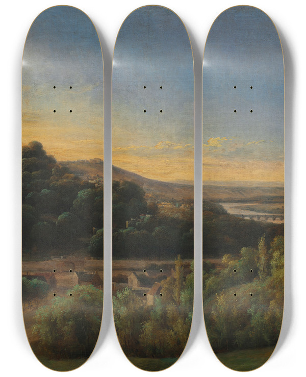Triptych art skateboard deck of Alexandre Pau De Saintmartin View Of Saintcloud Near The Seine by Alexandre Pau de Saint-Martin (1751-1848)