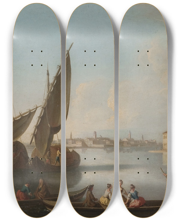 Triptych art skateboard deck of Johan Richter View Of Venice With San Giorgio Maggiore by Johann Richter