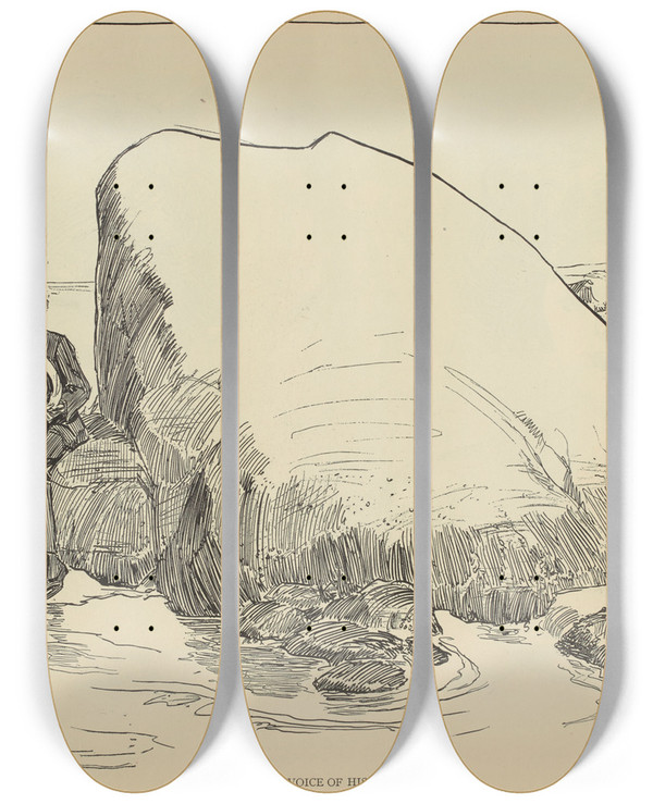 Triptych art skateboard deck of Charles Dana Gibson Alas The Voice Of His Fiance by Charles Dana Gibson (1867-1944)