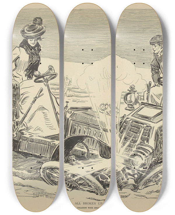 Triptych art skateboard deck of Charles Dana Gibson All Broken Up by Charles Dana Gibson (1867-1944)