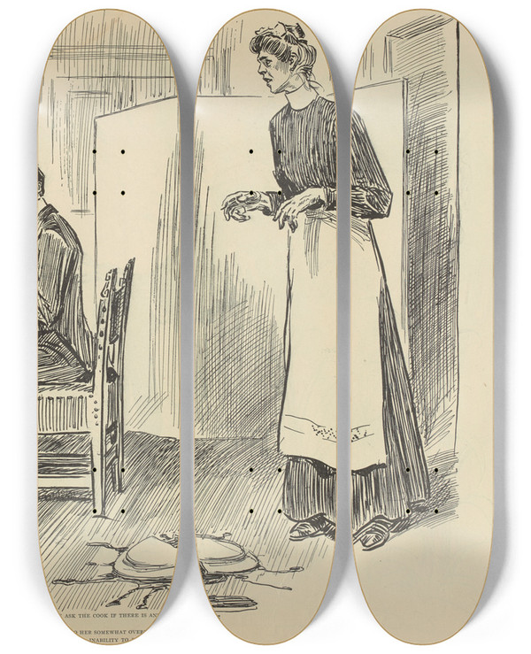 Triptych art skateboard deck of Charles Dana Gibson Ferguson The Politest Man In New York by Charles Dana Gibson (1867-1944)