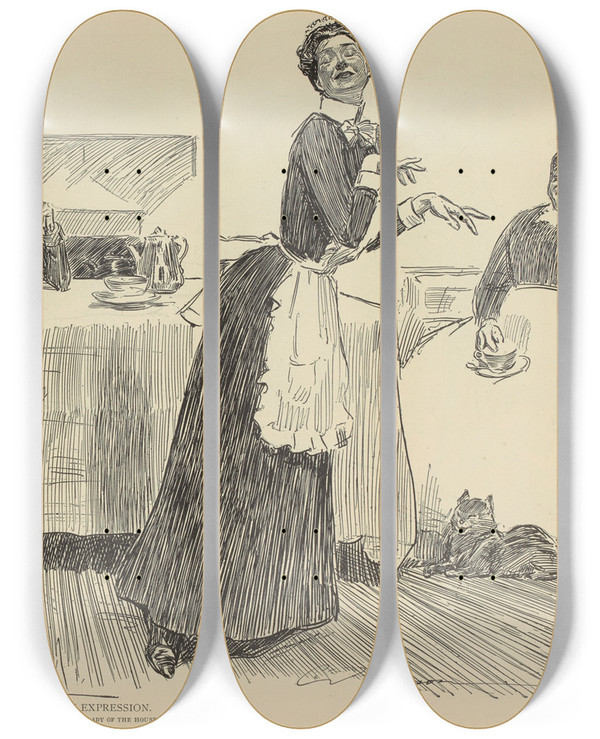 Triptych art skateboard deck of Charles Dana Gibson Studies In Expression_2 by Charles Dana Gibson (1867-1944)