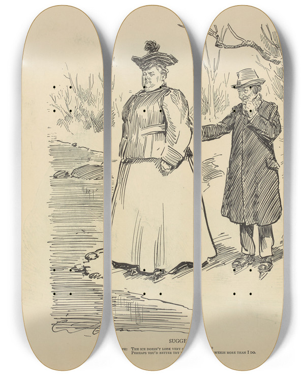 Triptych art skateboard deck of Charles Dana Gibson Suggestion by Charles Dana Gibson (1867-1944)