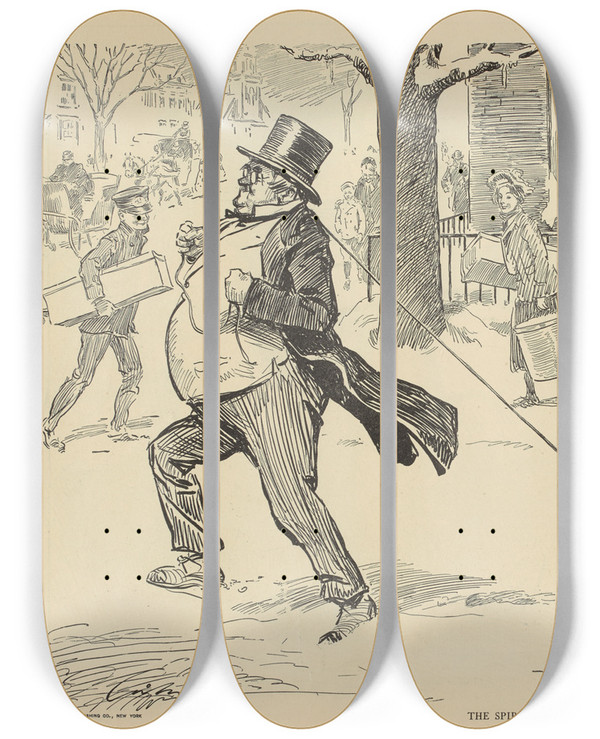 Triptych art skateboard deck of Charles Dana Gibson The Spirit Of The Day by Charles Dana Gibson (1867-1944)