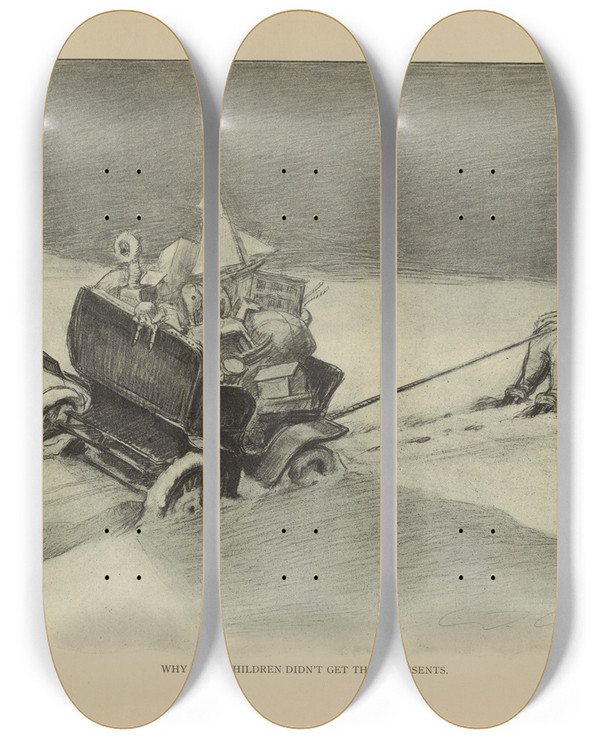 Triptych art skateboard deck of Charles Dana Gibson Why Some Children Didnt Get Their Presents by Charles Dana Gibson (1867-1944)