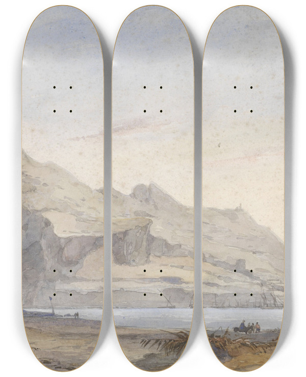 Triptych art skateboard deck of Willem Anthonie Van Deventer Rots Van Gibraltar by Willem Anthonie Van Deventer (1824-1893)