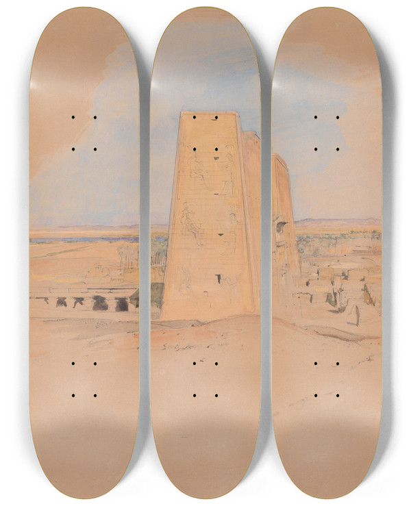 Triptych art skateboard deck of John Frederick Lewis Temple Of Edfou Upper Egypt by John Frederick Lewis (1805-1876)