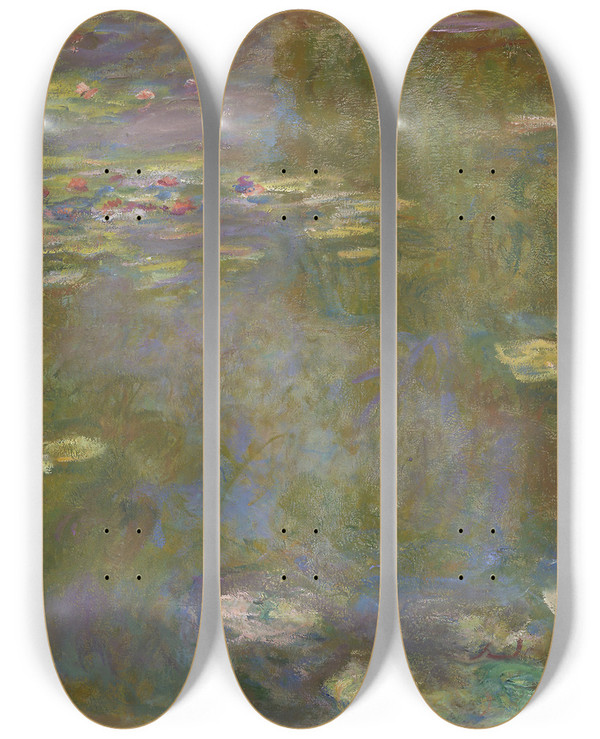 Triptych art skateboard deck of Claude Monet Water Lily Pond_2 by Claude Monet (1840-1926)