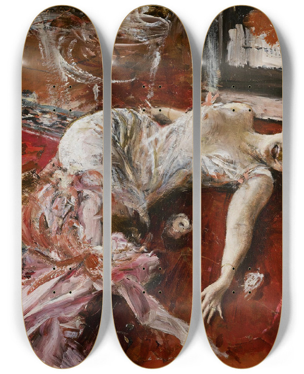 Triptych art skateboard deck of Giovanni Boldini Ecstasy by Giovanni Boldini (1842-1931)