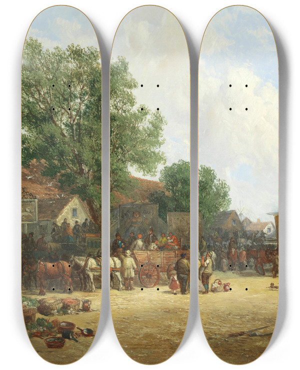 Triptych art skateboard deck of James Holland The Village Fair_2 by James Holland (1800-1870)
