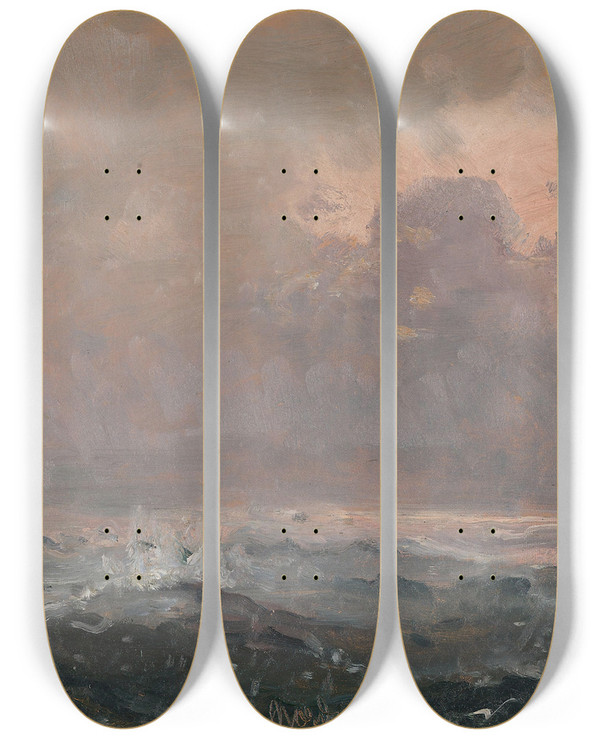 Triptych art skateboard deck of Carl Frederik Srensen Marinestudie by Carl Frederik Sorensen (1818-1879)