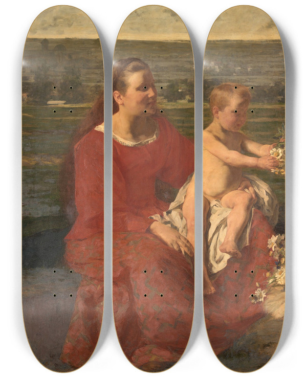 Triptych art skateboard deck of Gustave Vanaise Happiness by Gustave Vanaise (1854-1902)