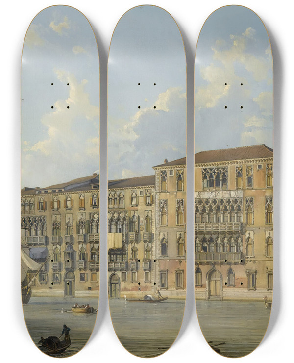 Triptych art skateboard deck of Friedrich Von Nerly The Palazzo Foscari On The Grand Canal Venice by Friedrich Von Nerly (1807-1878)