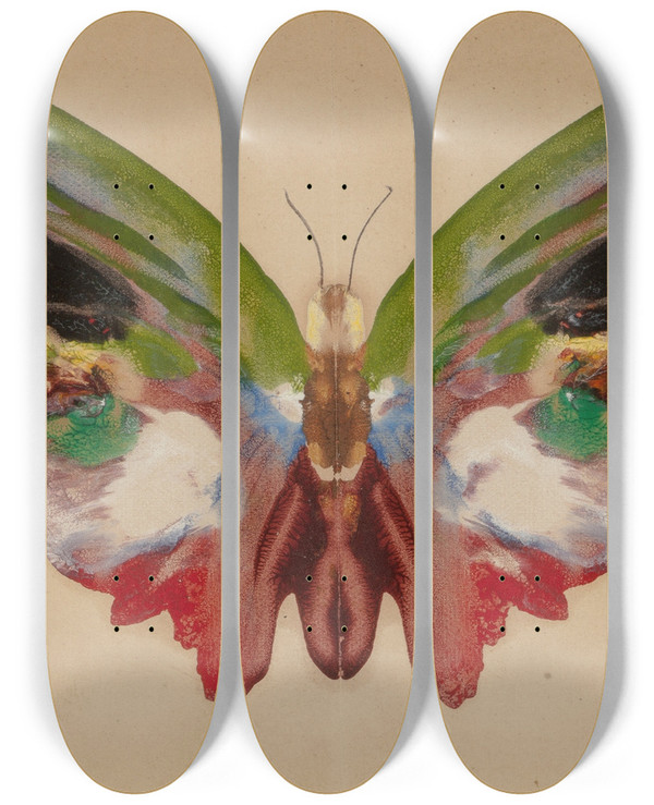Triptych art skateboard deck of Albert Bierstadt Butterfly_2 by Albert Bierstadt (1830-1902)