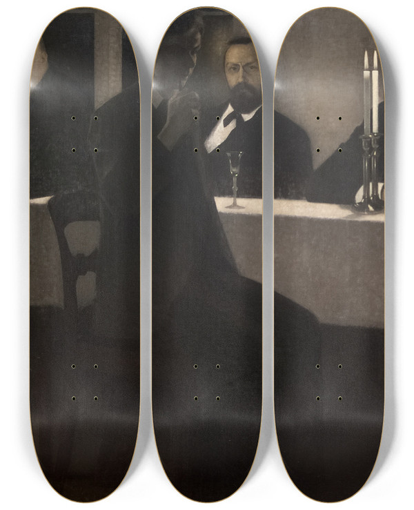 Triptych art skateboard deck of Vilhelm Hammershi Five Portraits by Vilhelm Hammershoi (1864-1916)