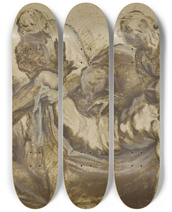 Triptych art skateboard deck of Jacopo Palma Il Giovane Christ Carried To The Tomb by Jacopo Palma Il Giovane (1548-1628)