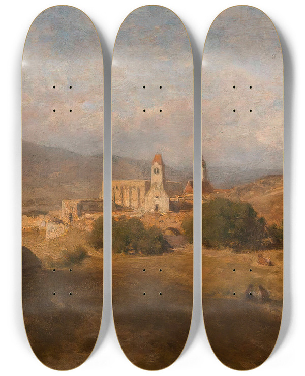 Triptych art skateboard deck of Eduard Peithner Von Lichtenfels Drnstein by Eduard Peithner Von Lichtenfels (1833-1913)