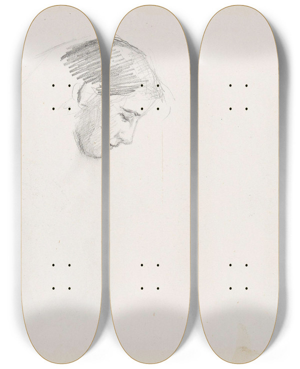 Triptych art skateboard deck of Signe Scheel Profil by Signe Scheel (1860-1942)