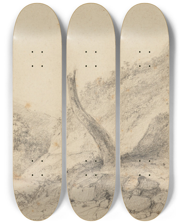 Triptych art skateboard deck of William Swainson Entrance To Second Hutt Gorge Upper Hutt by William Swainson (1789-1855)