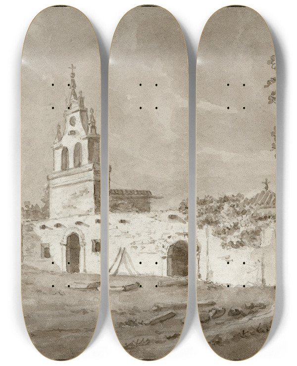 Triptych art skateboard deck of Otto Howen Rune Van Een Kerk In La Manche_2 by Otto Howen (1774-1848)