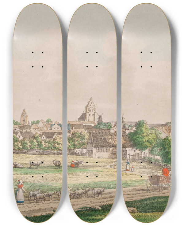 Triptych art skateboard deck of Jens Holm Nstved by Jens Holm (1776-1859)