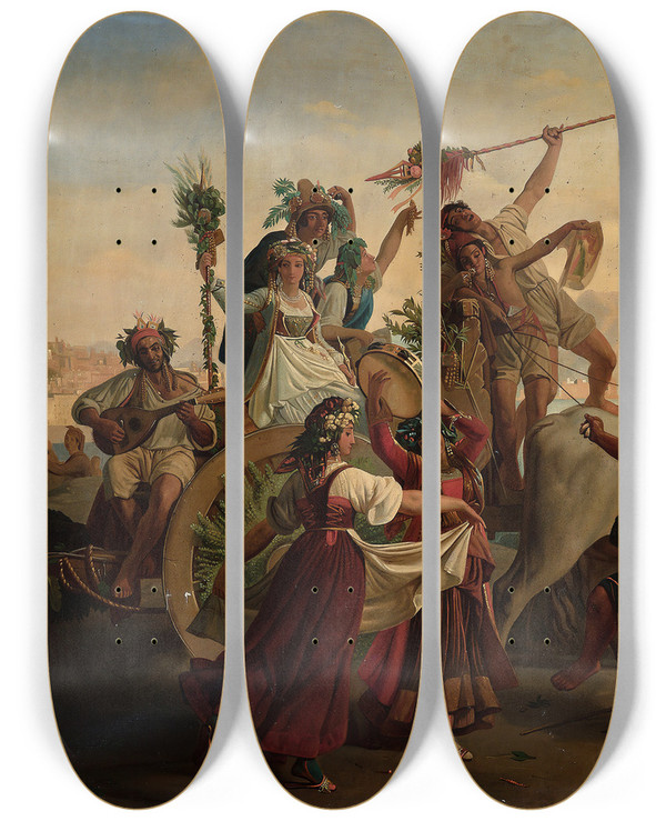 Triptych art skateboard deck of Louis Lopold Robert Tema Napolitano by Louis Leopold Robert (1794-1835)