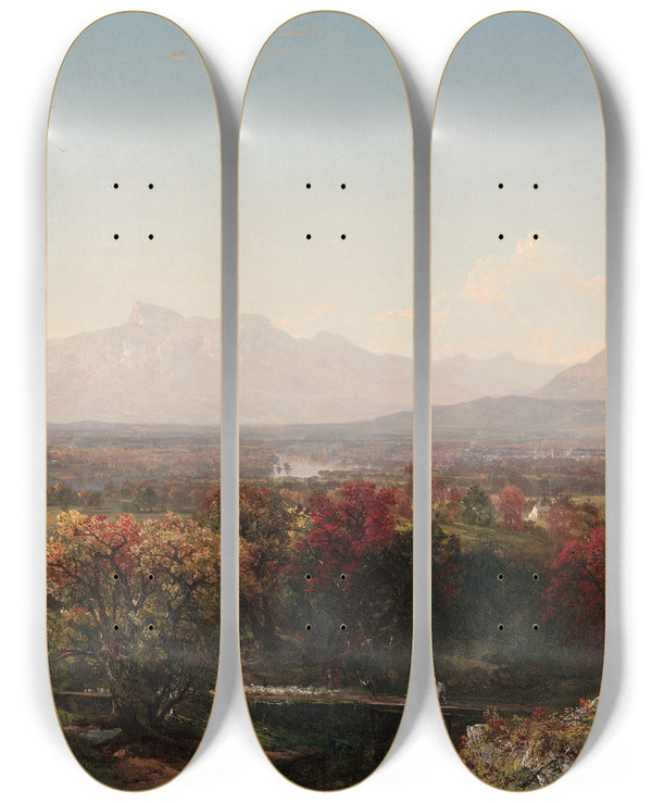 Triptych art skateboard deck of John Frederick Kensett An October Day In The White Mountains by John Frederick Kensett (1816-1872)
